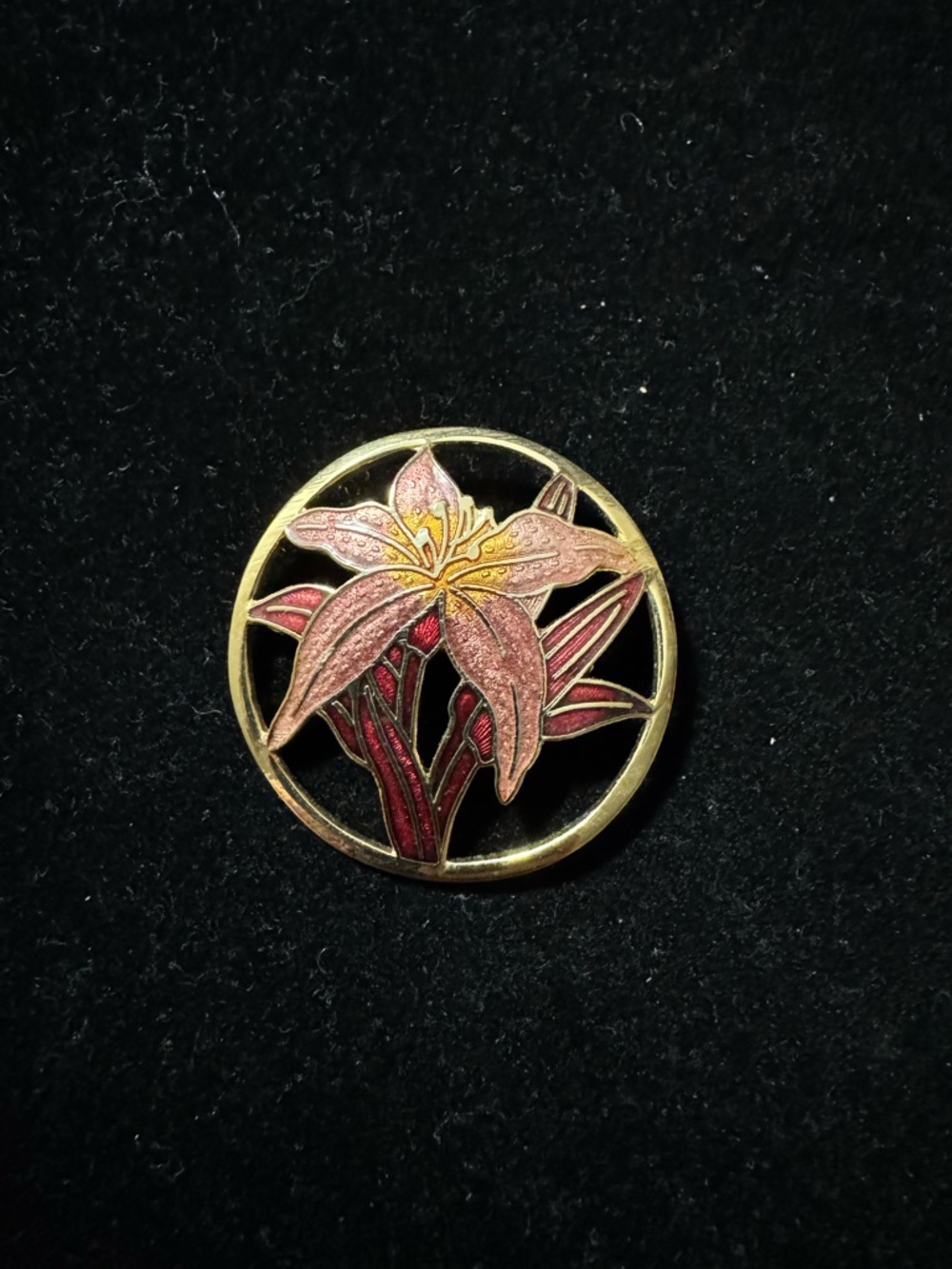Vintage Gold-Tone Pink Floral Enamel  Cloisonné  Brooch - Women Jewelry